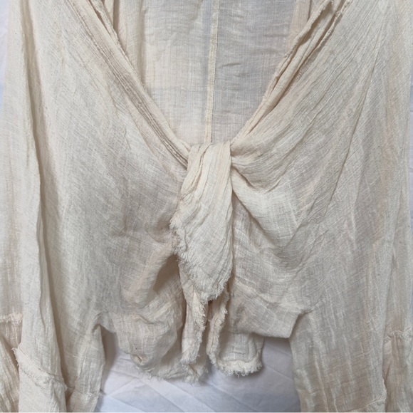 Free People FP One Azalea Kimono - Crinkly Boho Cream Blouse - Bohemian Top - Picture 12 of 13